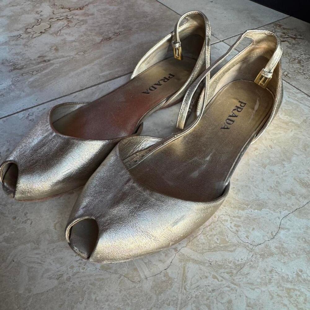 PRADA metallic finished leather sandals
